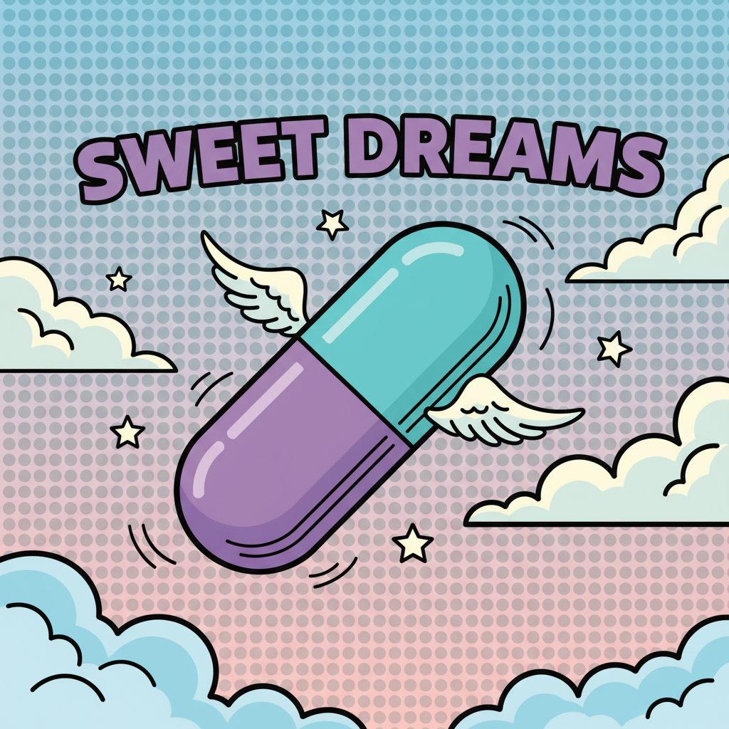 Cloud Drift capsule — purple and teal with angel wings
