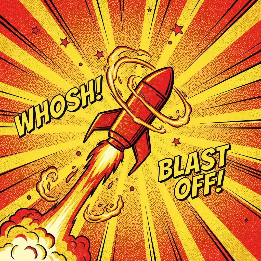 Rocket Boost capsule — red and orange with flame trail