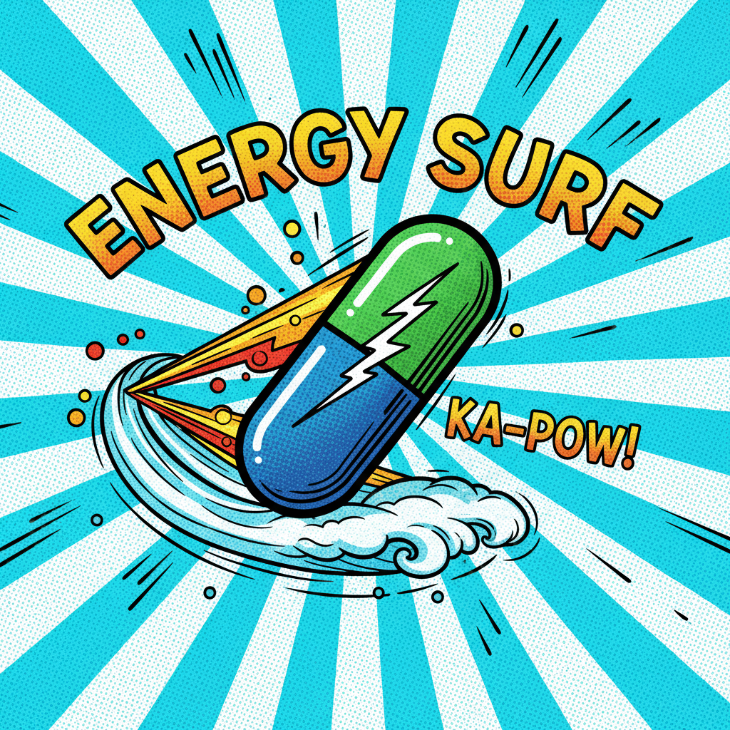 Sky Surf capsule — green and blue with wind trail